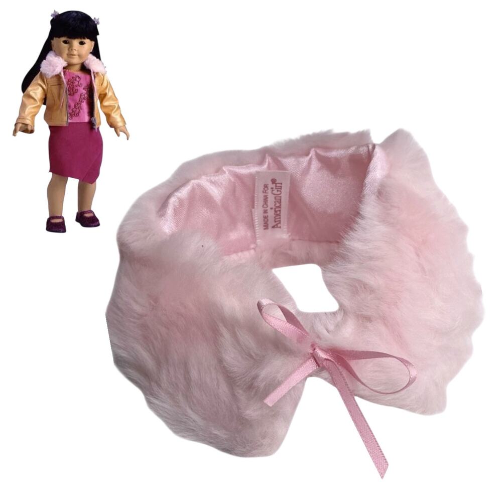 American Girl Pink Faux Fur Collar Jacket Skirt Outfit Accessory Ribbon Ties New